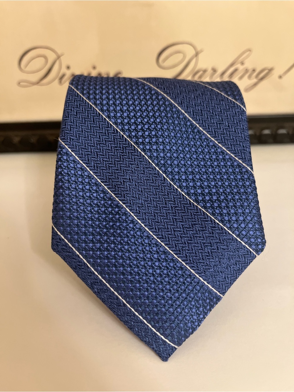 NWT Michael Kors Navy Blue Garza Stripe Silk Tie